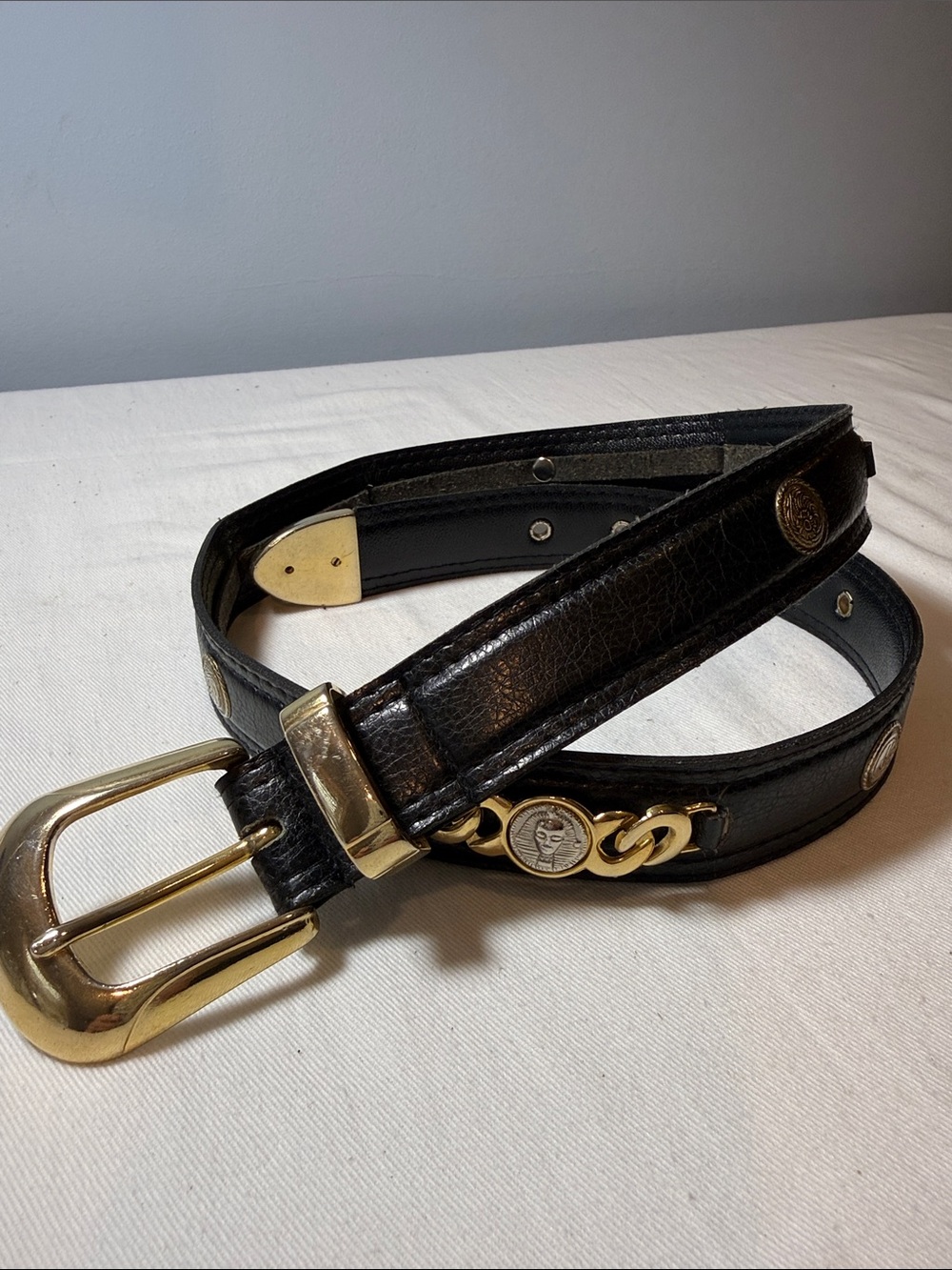Donna Katz Black Leather women’s Dress Belt with Gold Hardware